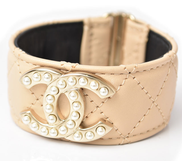 Chanel Matelasse Coco Mark Pearl Motif Bangle