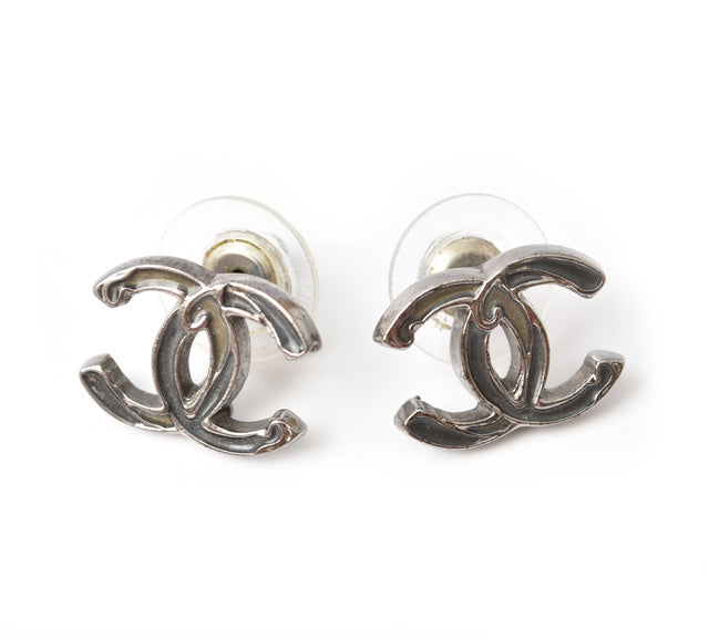 Chanel Metal Earrings Coco Mark CC Gunmetal in Great Condition