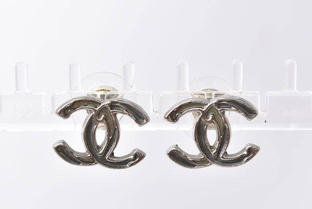 Chanel Metal Earrings Coco Mark CC Gunmetal in Great Condition