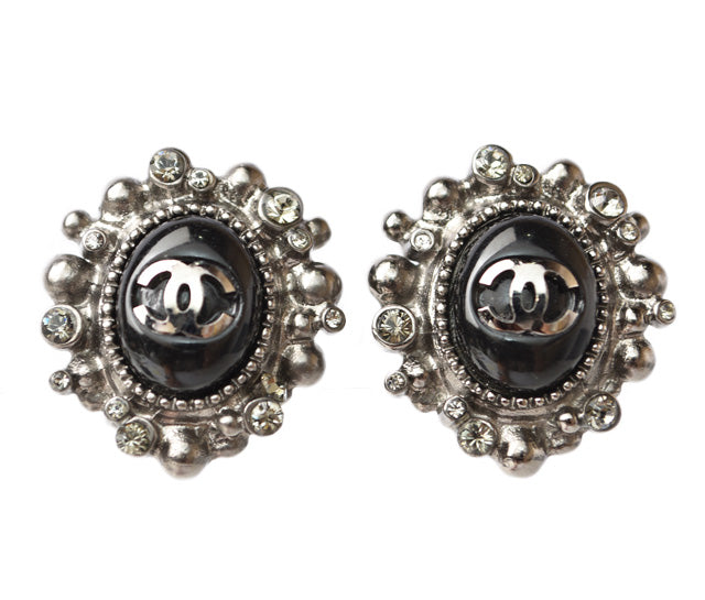 Chanel Earrings with Rhinestones and Gunmetal/Black in Great Condition