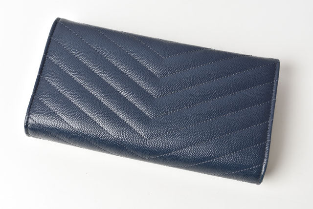 Yves Saint Laurent Leather Long Wallet Dark Navy