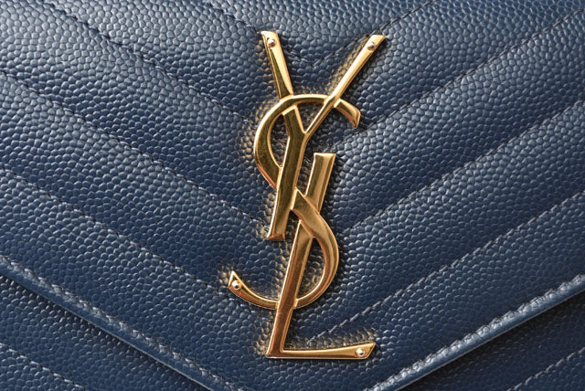 Yves Saint Laurent Leather Long Wallet Dark Navy