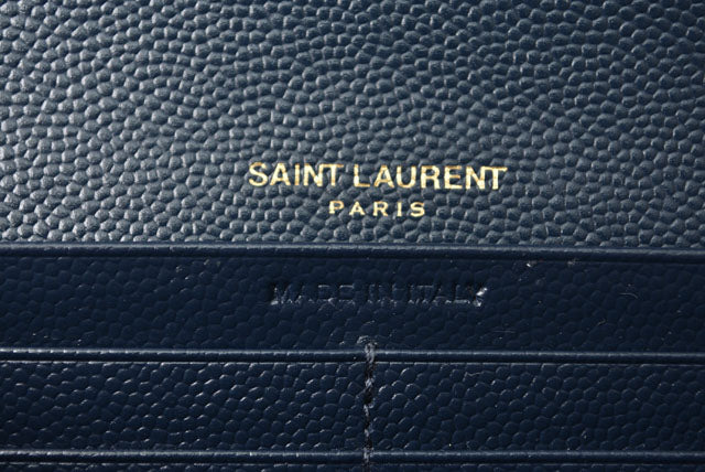 Yves Saint Laurent Leather Long Wallet Dark Navy