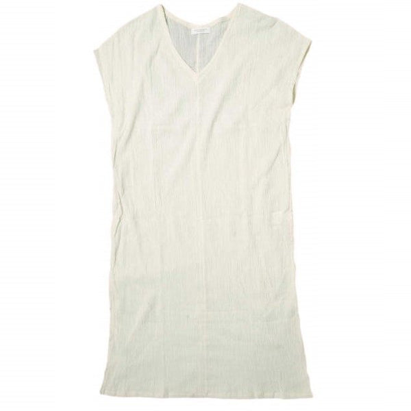 BEAUTYANDYOUTHUNITEDARROWS Crepe Side Slit V Neck Short Sleeve Dress Cotton Polyester Dress