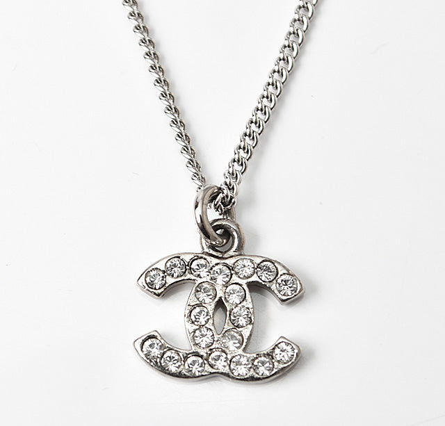 Chanel Necklace/Pendant with Rhinestones, Silver/White