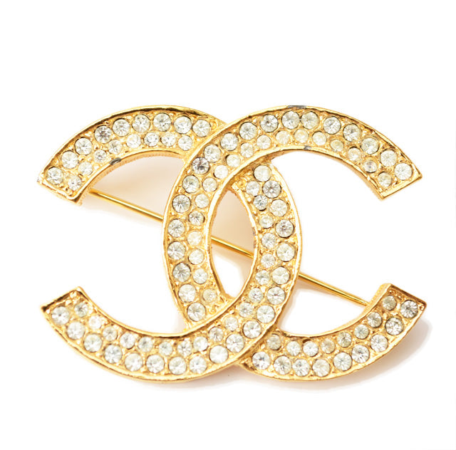 Chanel Brooch Coco Mark Rhinestone Gold