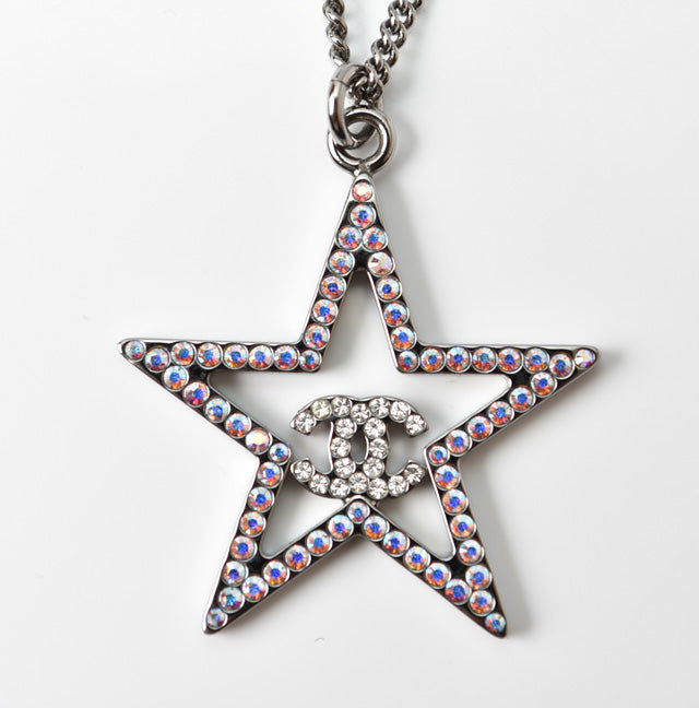 Chanel Necklace/Pendant Star Motif CC Chrome Silver Rhinestone in Excellent Condition