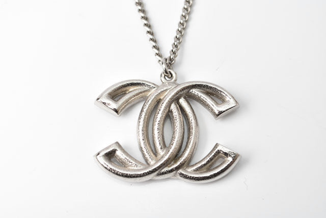 Chanel 2way Necklace/Pendant with Rhinestones and Coco Mark Double CC Silver in Great Condition