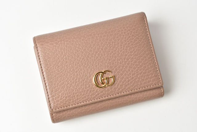 Gucci Leather Mini Wallet Trifold 474746 Pink Beige in Pristine Condition