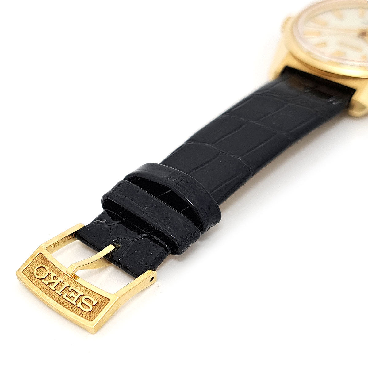 Seiko SBGW044 Yellow Gold Leather Manual Watch