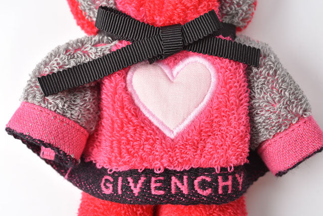 Givenchy Cotton 100% Bear Towel Handkerchief Heart/Pink Multi Gift in Pristine Condition