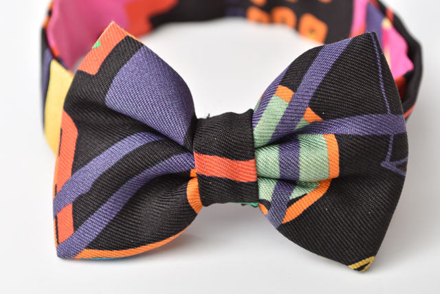 Hermes Silk Bow Tie Black/Purple in Very Good Condition