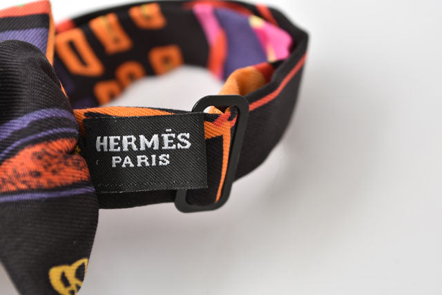 Hermes Silk Bow Tie Black/Purple in Very Good Condition