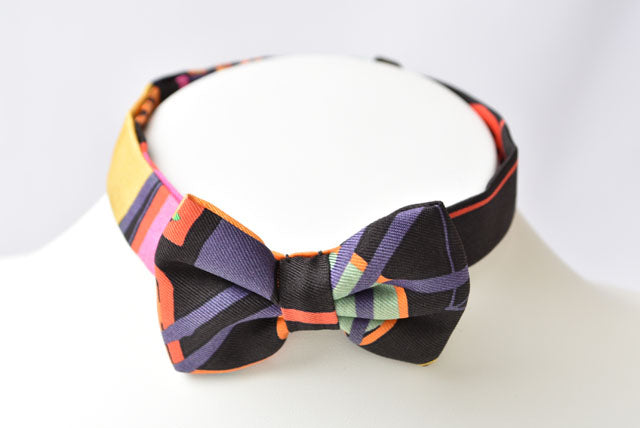 Hermes Silk Bow Tie Black/Purple in Very Good Condition