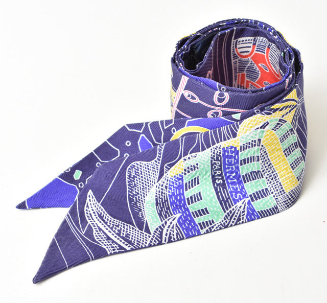 Hermes Silk Twilly Scarf Navy Multi Used in Great Condition