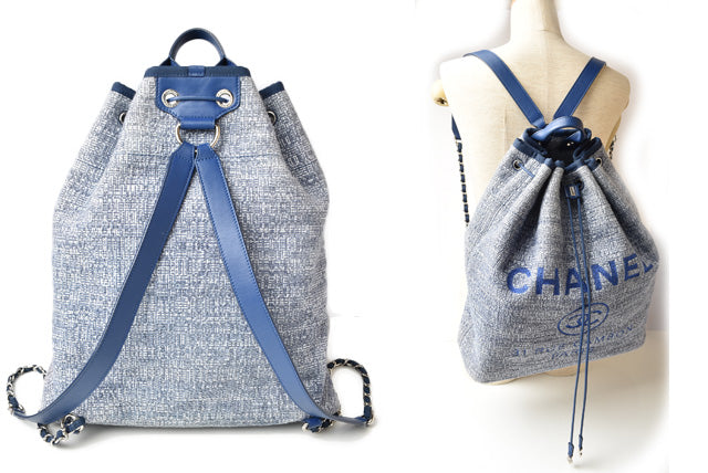 Chanel Cotton Canvas Denim Backpack Chain Bag Deauville 2018 Cruise Line