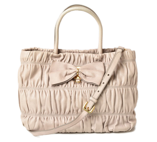 Prada NAPPA GAUFRE 2way Handbag/Shoulder Bag Beige