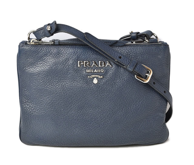 Prada 2way Shoulder/Clutch Bag VIT DAINO Deer Leather Navy