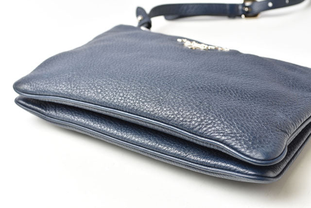 Prada 2way Shoulder/Clutch Bag VIT DAINO Deer Leather Navy