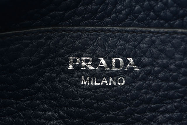 Prada 2way Shoulder/Clutch Bag VIT DAINO Deer Leather Navy