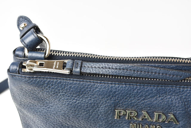 Prada 2way Shoulder/Clutch Bag VIT DAINO Deer Leather Navy