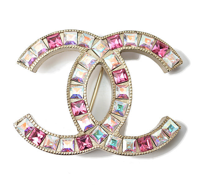 Chanel Brooch Metal Rhinestone Pink Multi Gold in Excellent Condition