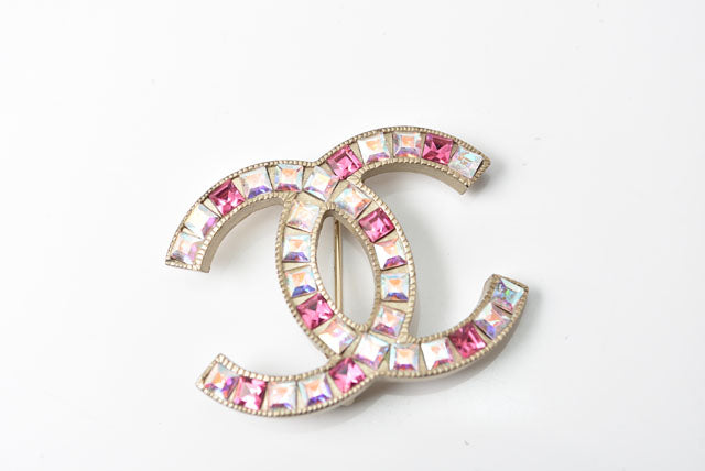 Chanel Brooch Metal Rhinestone Pink Multi Gold