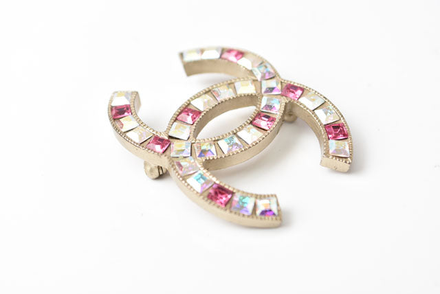 Chanel Brooch Metal Rhinestone Pink Multi Gold