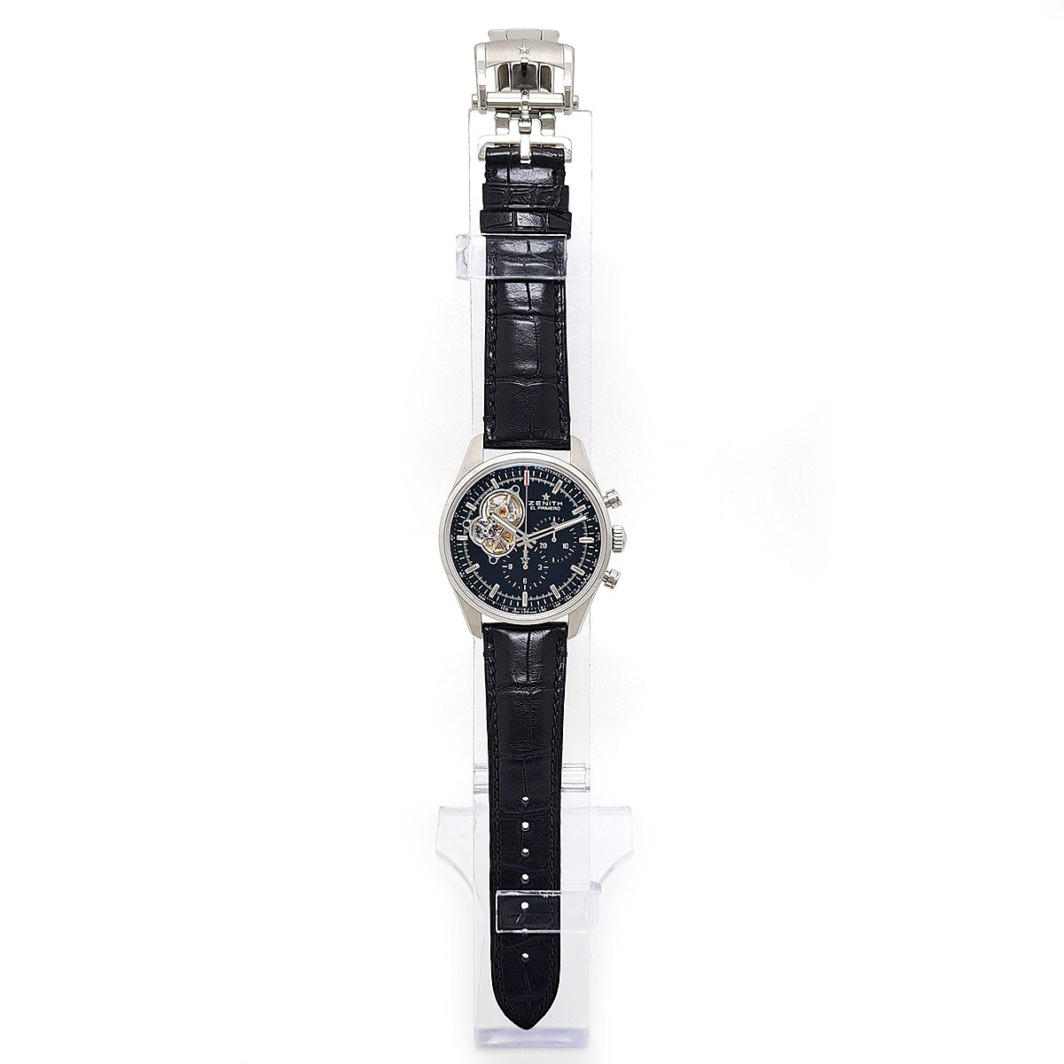 Zenith Stainless Steel Leather Diamond Automatic Watch