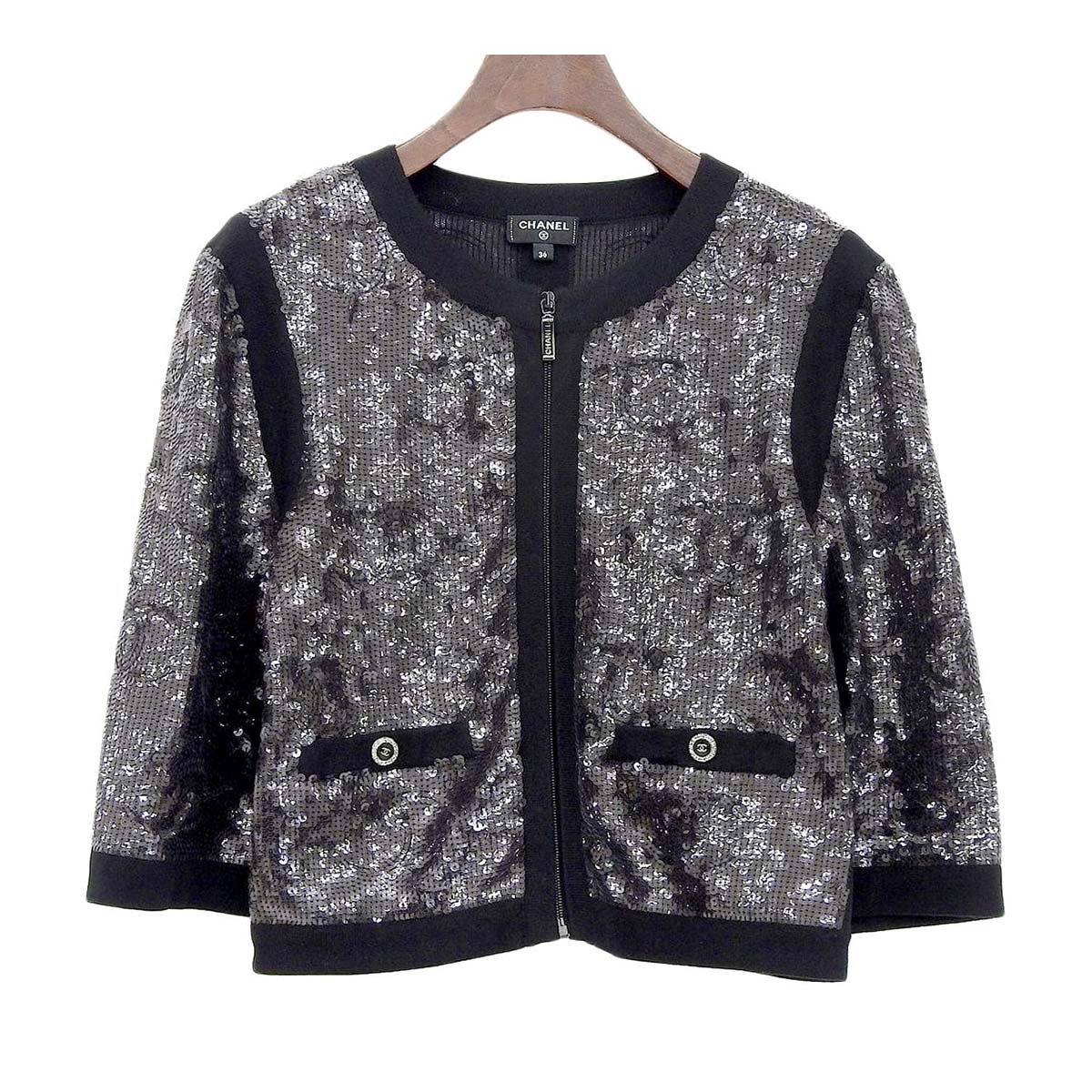 Chanel Cashmere Sequin Zip Jacket Black