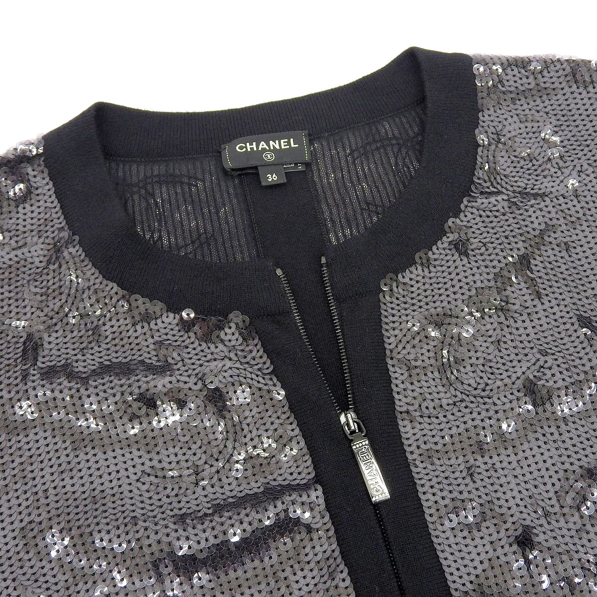 Chanel Cashmere Sequin Zip Jacket Black