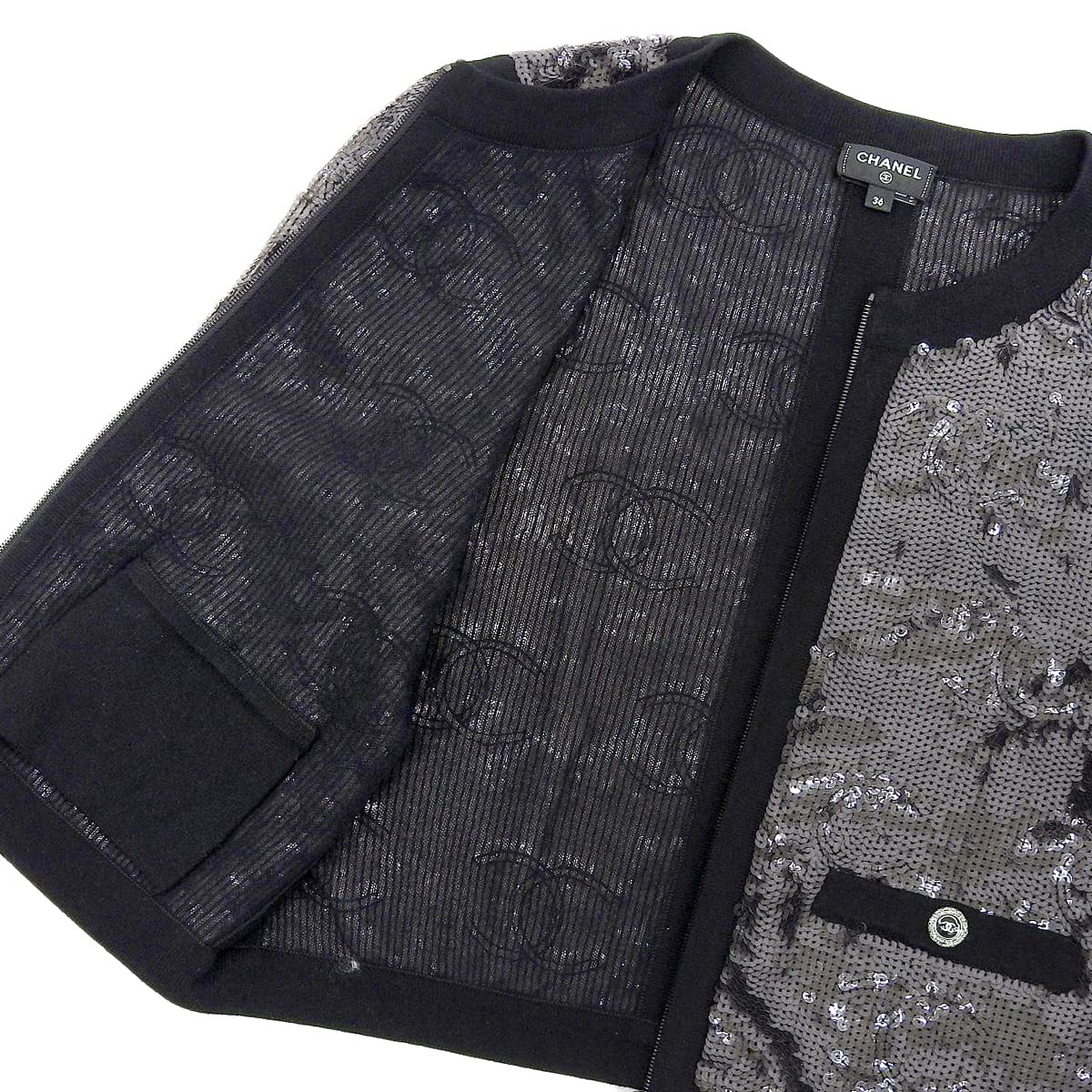 Chanel Cashmere Sequin Zip Jacket Black