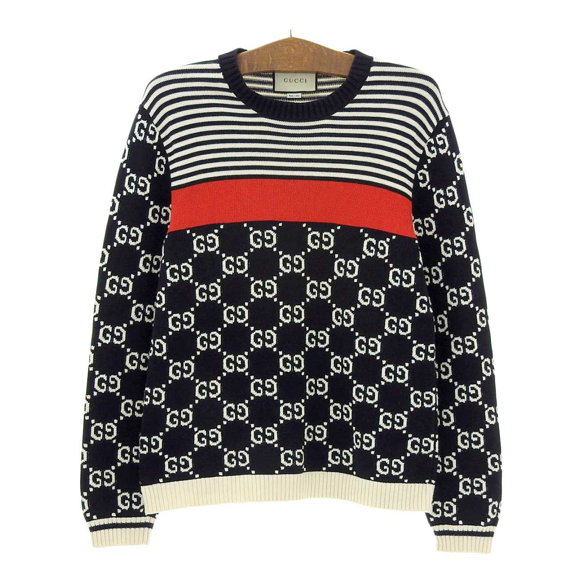 Gucci L GG Stripe Cotton Intarsia Sweater