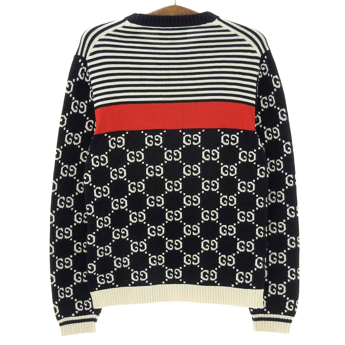 Gucci L GG Stripe Cotton Intarsia Sweater