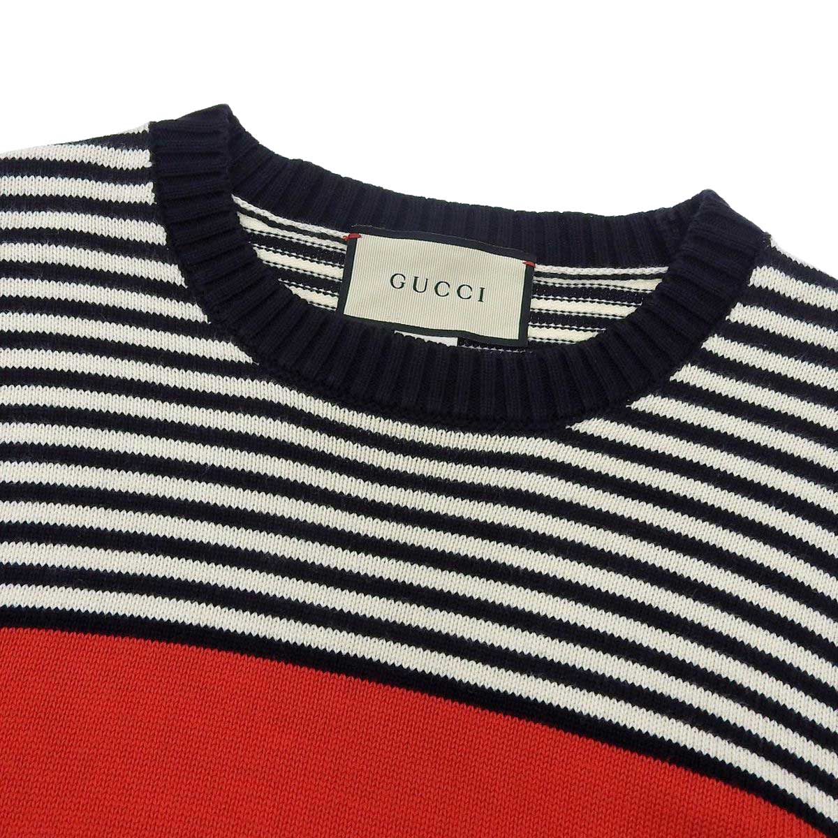 Gucci L GG Stripe Cotton Intarsia Sweater