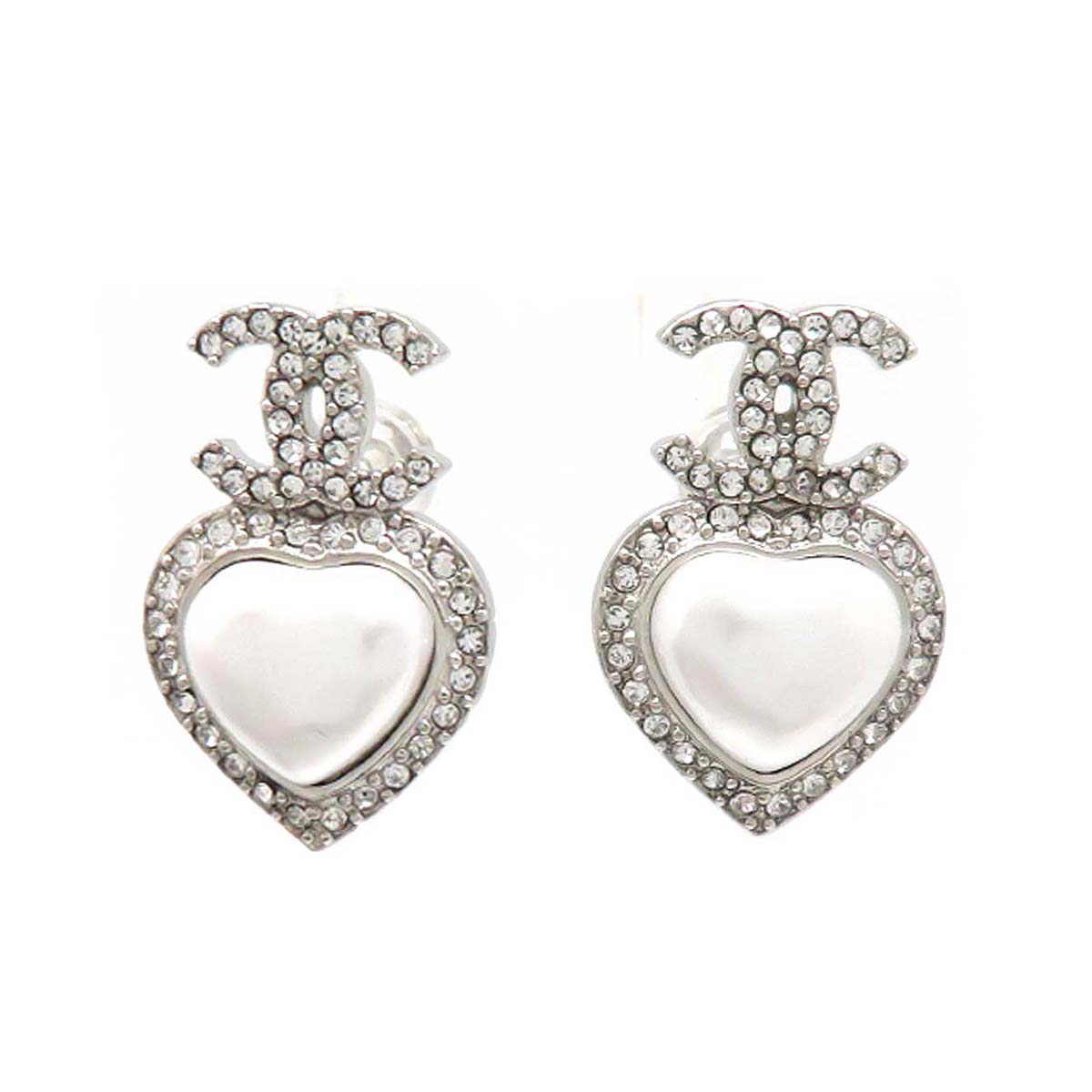 Chanel Metal Costume Pearl Heart Earrings