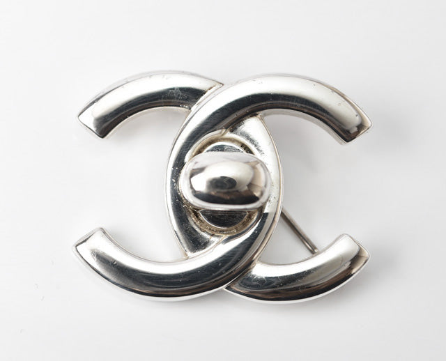 Chanel Metal Brooch Pin Silver in Great Condition