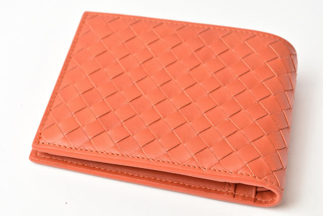 Bottega Veneta Leather Intrecciato Wallet Dark Orange in Pristine Condition