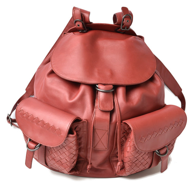 Bottega Veneta Leather Backpack Dark Red Unisex