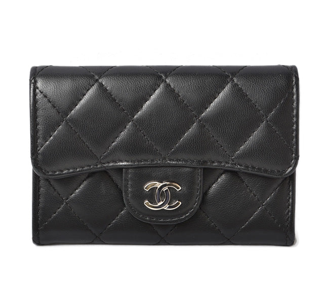 Chanel Lambskin Coin/Card Case Black/Bordeaux