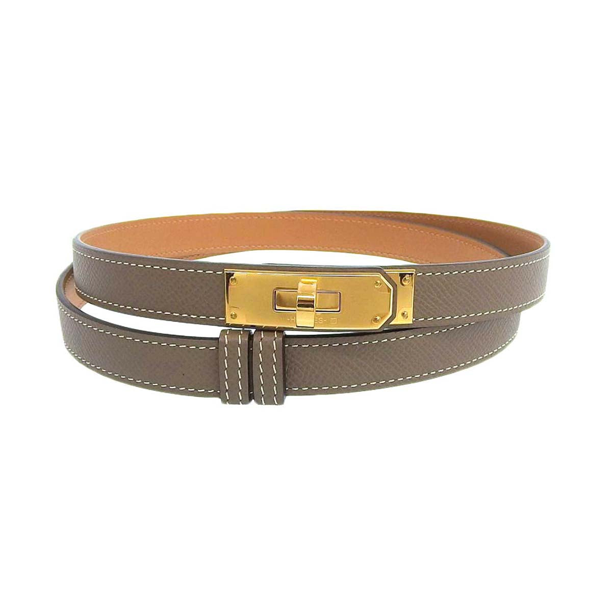 Hermes Leather Kelly Belt Beige Brown