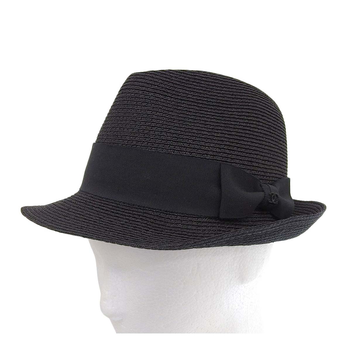 Chanel Black Straw Hat Coco Mark