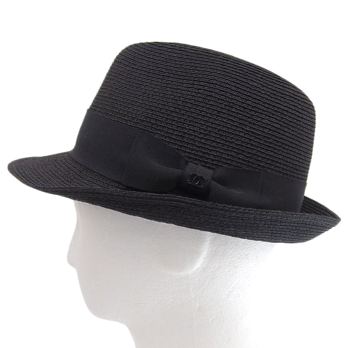 Chanel Black Straw Hat Coco Mark