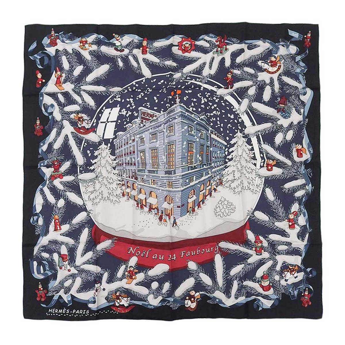 Hermes Silk Scarf Black White Blue