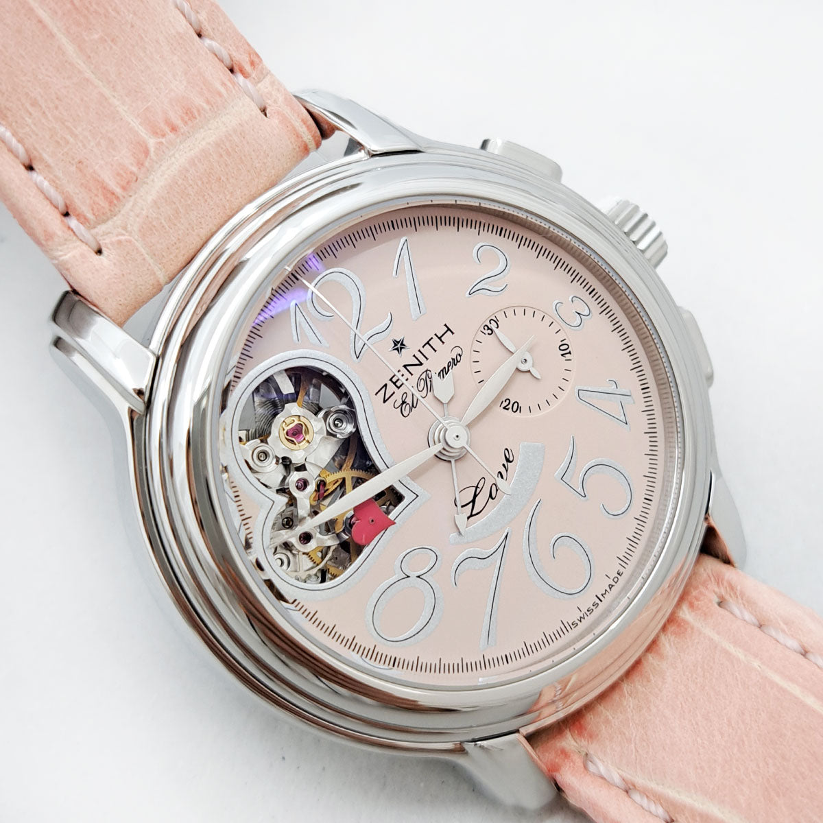 Zenith Stainless Steel Leather Chronomaster Open Heart Watch