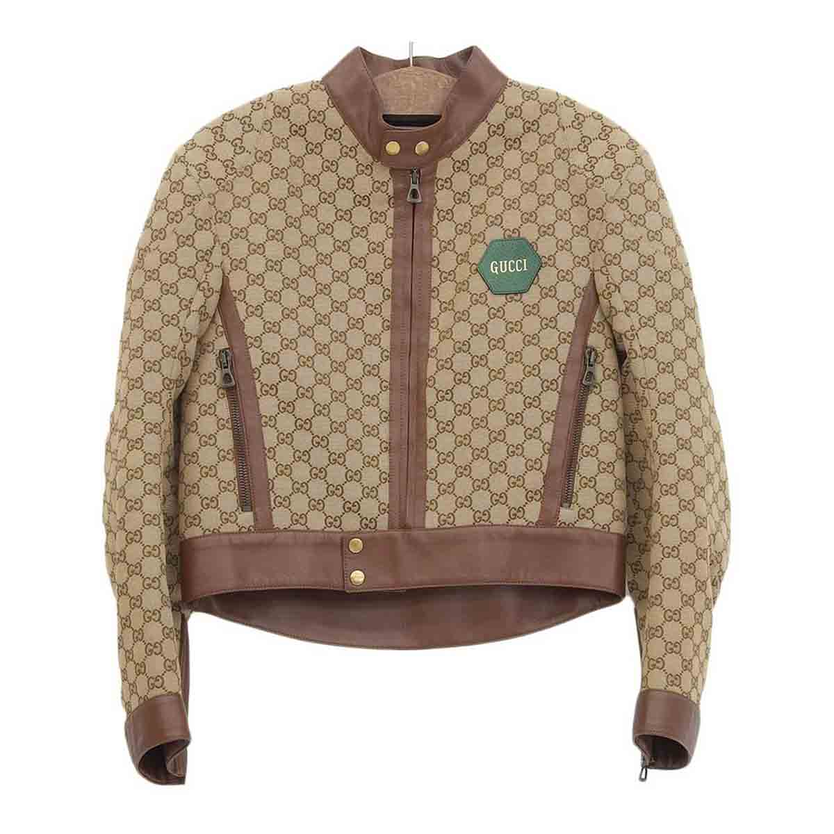 Gucci Leather Trim GG Canvas Jacket