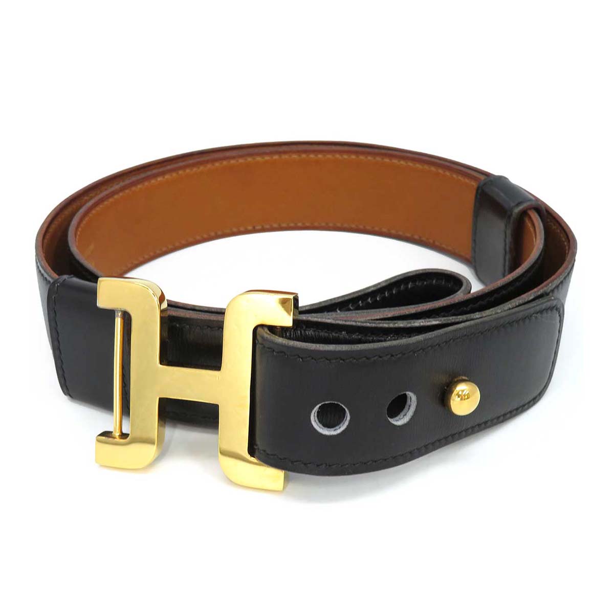 Hermes Leather Vintage H Buckle Belt