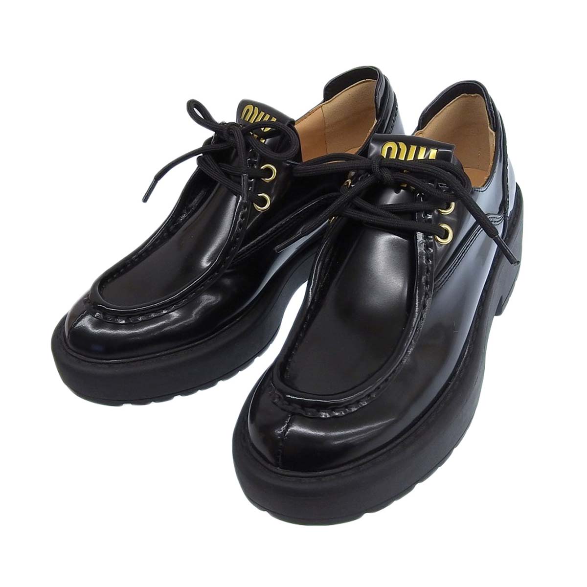 Miu Miu Black Leather Lace-Up Shoes