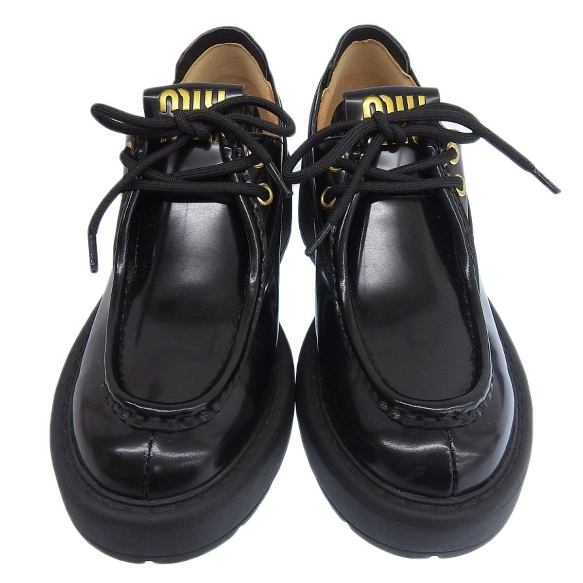 Miu Miu Black Leather Lace-Up Shoes