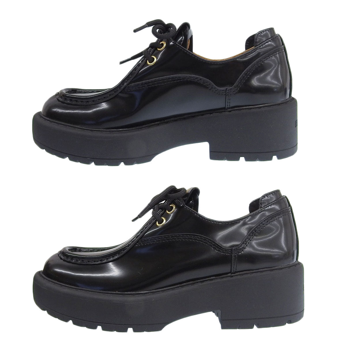 Miu Miu Black Leather Lace-Up Shoes